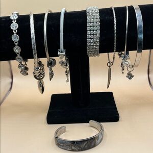 9 Silver-Tone Mixed Charm and Bangle Bracelet Set - Silver
